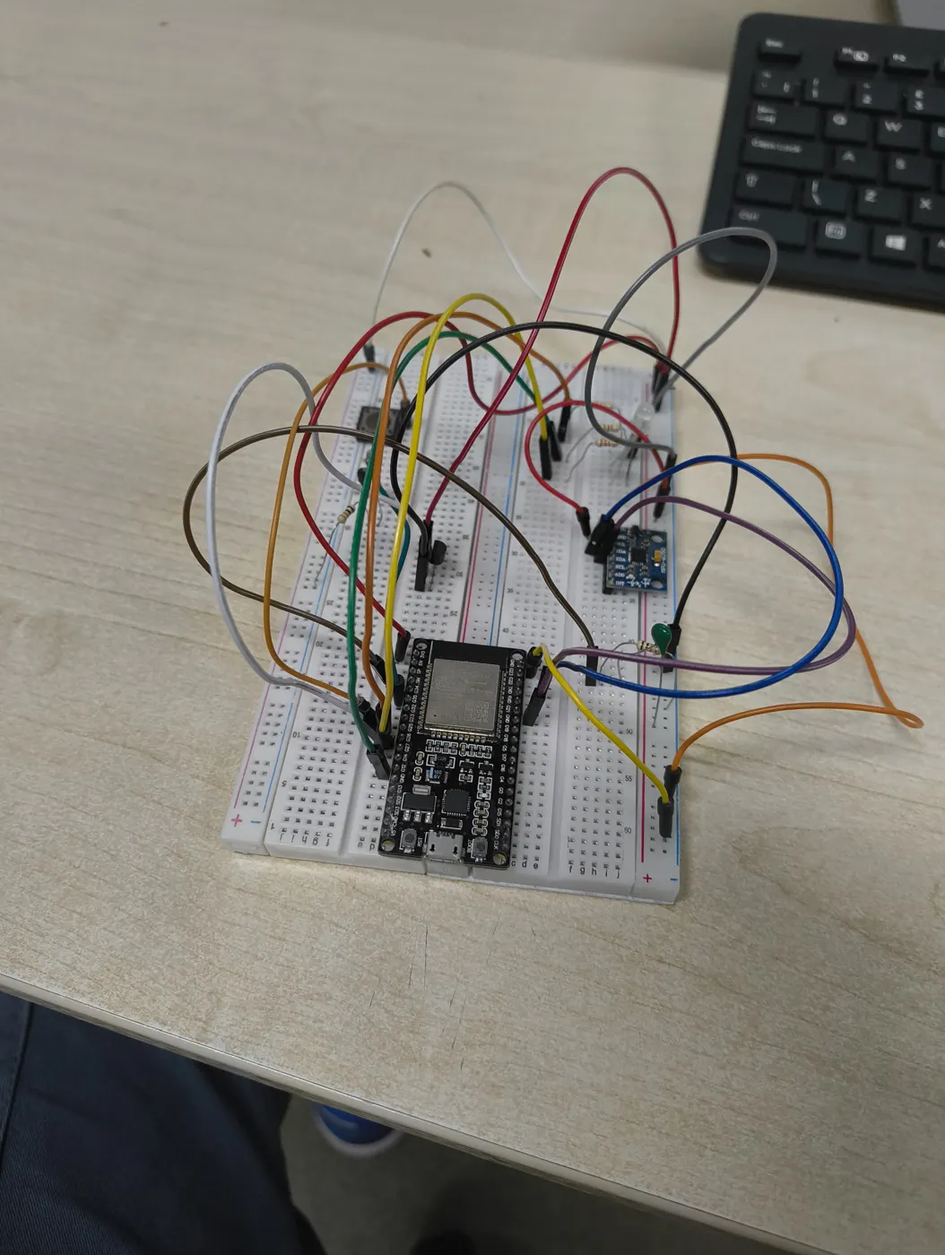 ESP32 prototype wired on a breadboard